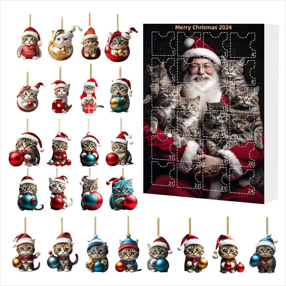 Juletræspynt adventskalender 2024 Sød dyretegneserie