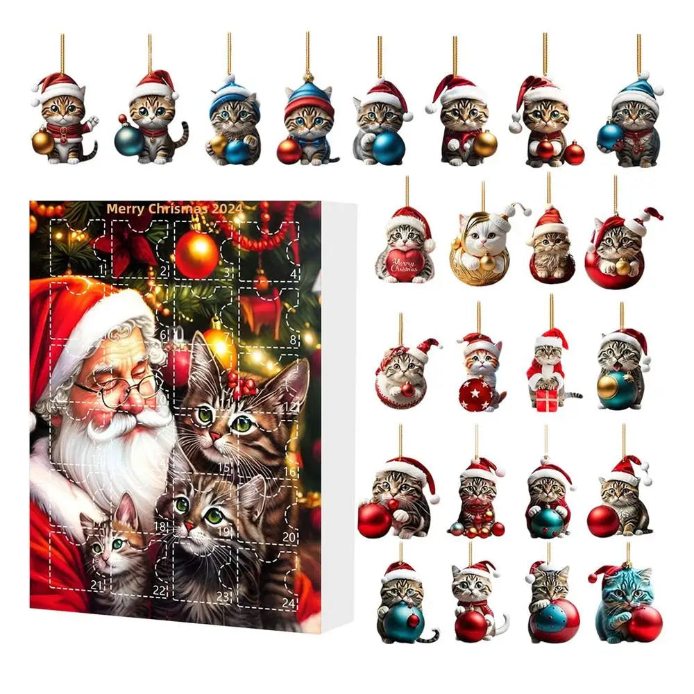 Juletræspynt adventskalender 2024 Sød dyretegneserie