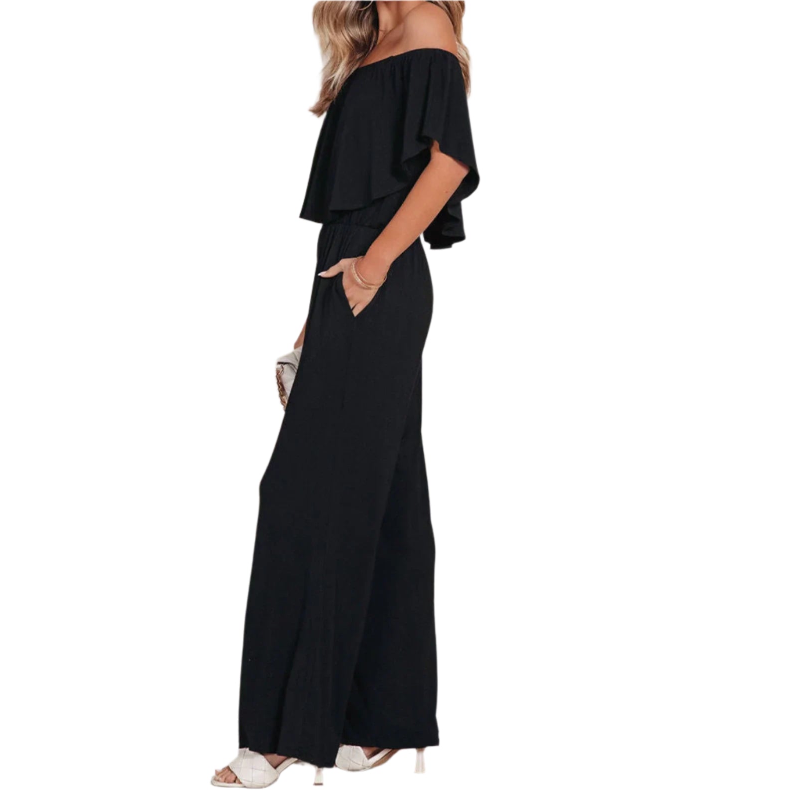 Jannie - Draperet off-skulder jumpsuit