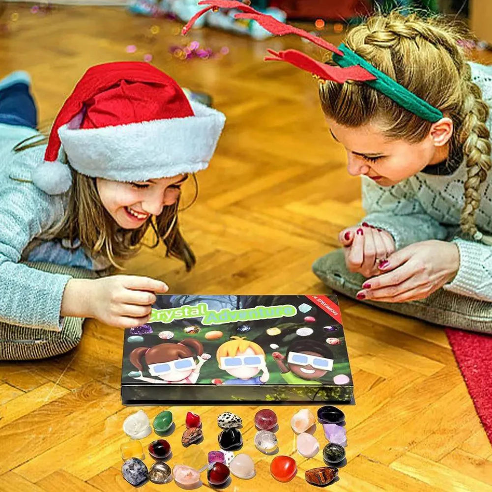 Jule-nedtællingskalender med 24 ædelstene sten og krystaller