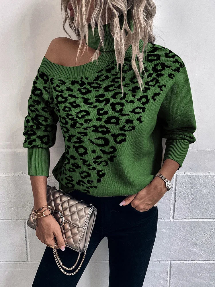 WildChic Off-Shoulder Sweater med leopardprint