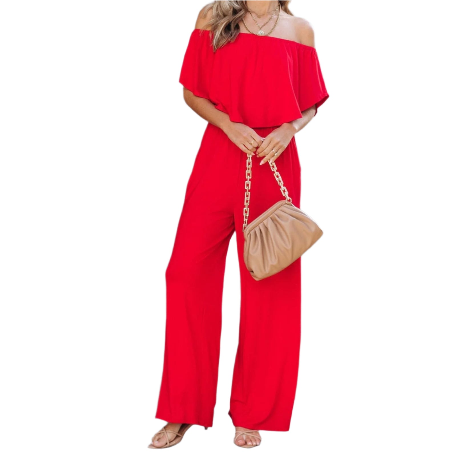 Jannie - Draperet off-skulder jumpsuit