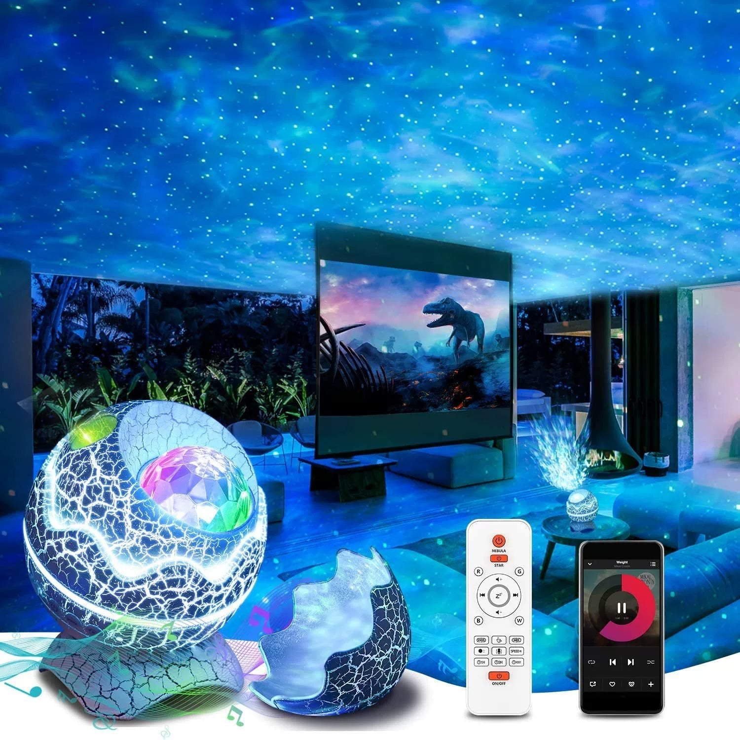 GalaxyGlow– Stjerneprojektor med Bluetooth Højttaler og Farverige Lyseffekter
