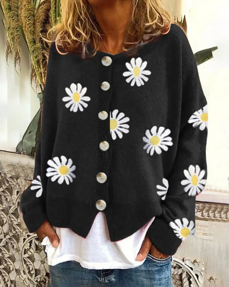 Alice | Blomstermønstret Sweater med Knapper