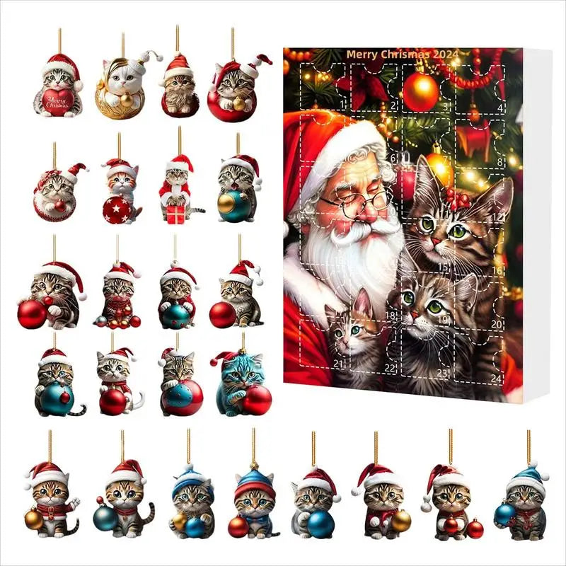 Juletræspynt adventskalender 2024 Sød dyretegneserie
