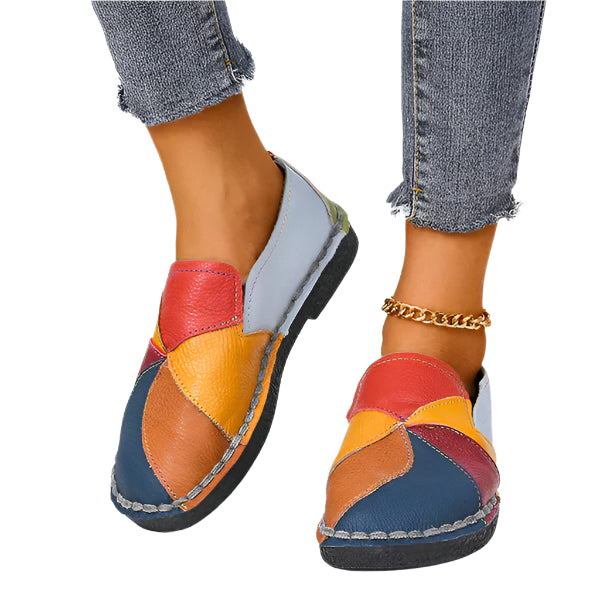 Clara – Flerfarvede Patchwork Loafers i Kunstnerisk Design