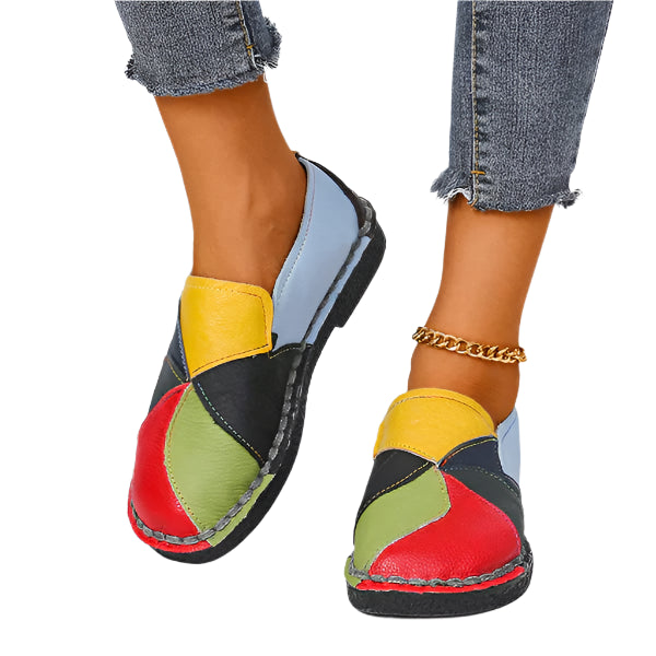 Clara – Flerfarvede Patchwork Loafers i Kunstnerisk Design