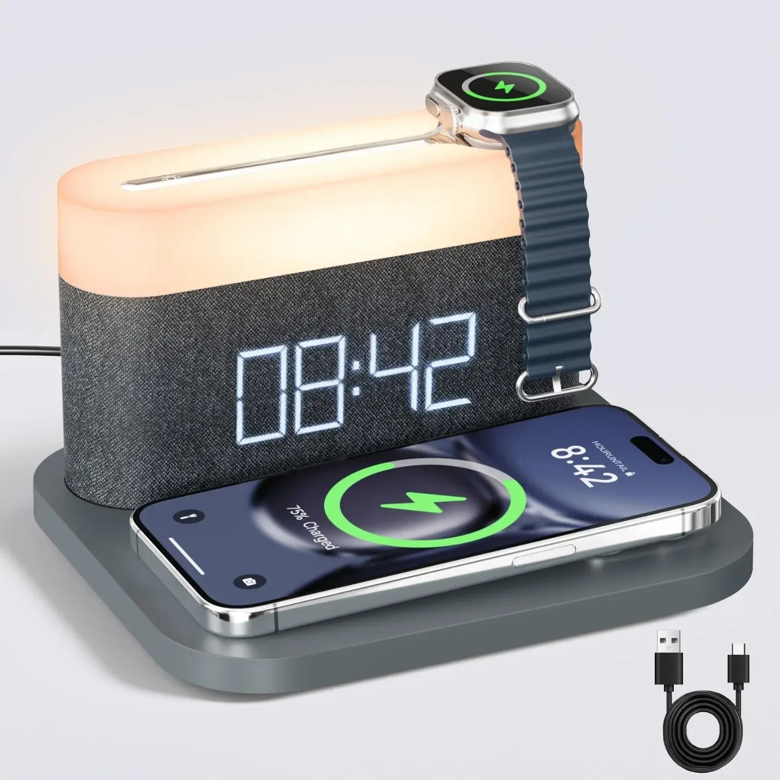 LumiCharge 15W Trådløs Oplader – Med Natlys & Alarmfunktion