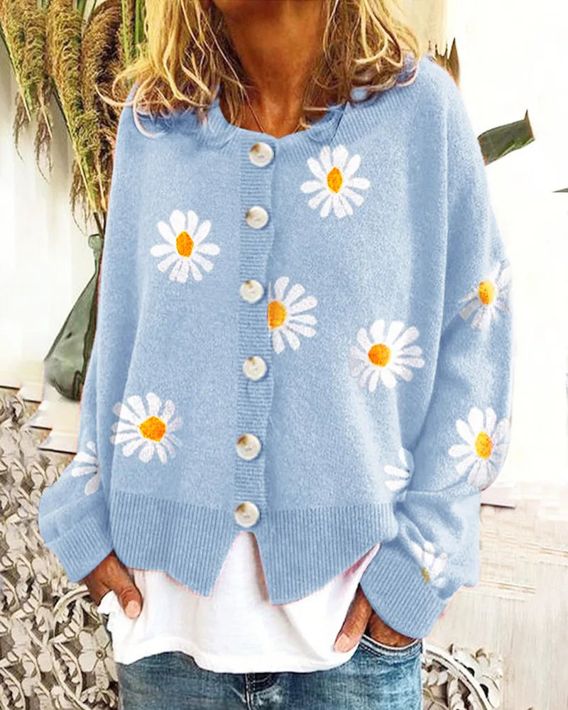 Alice | Blomstermønstret Sweater med Knapper