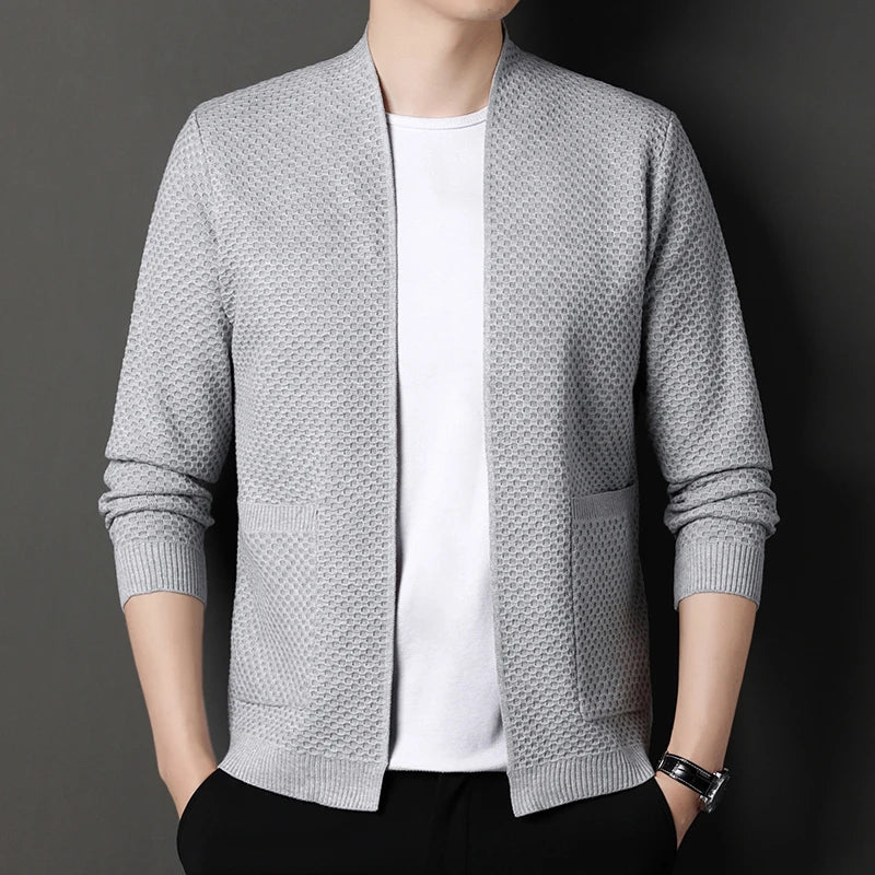 Matheo - Slim-fit strikcardigan med lommer