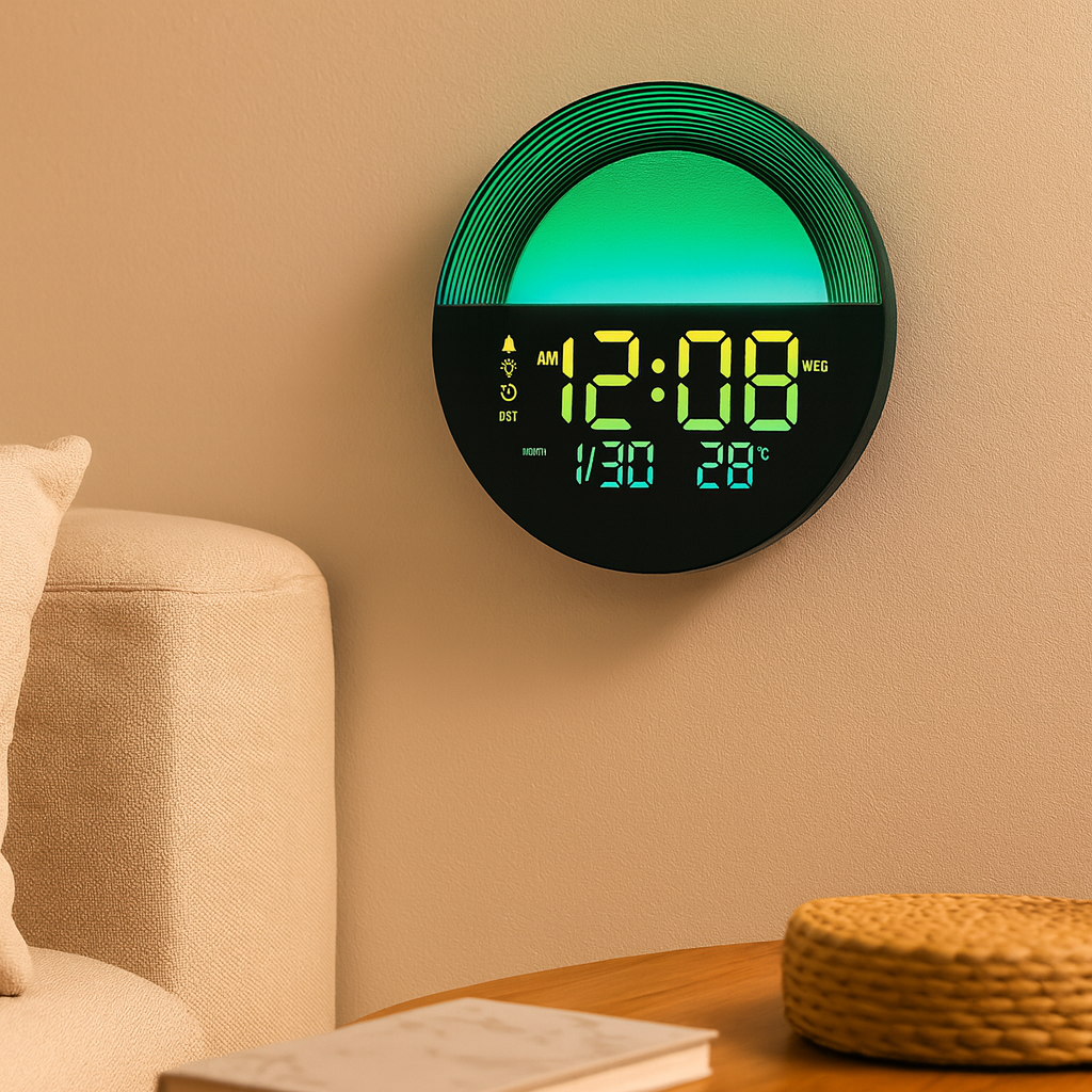 TimeLux | Stor digital LED-vægur med dato og temperatur