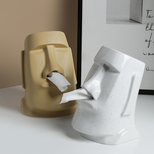 StatueTissue - finurlig Moai-tørklædeholder til stilfulde værelser