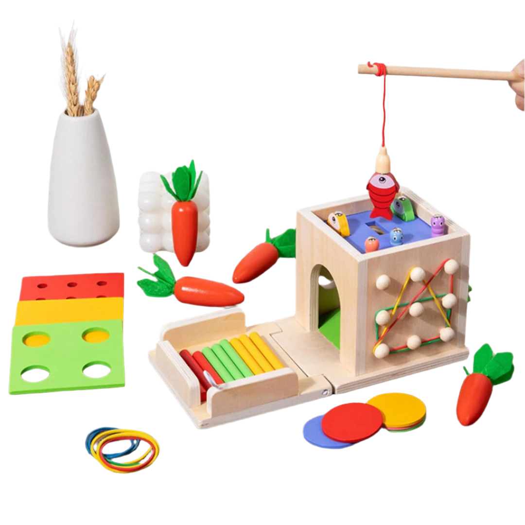 BrightSteps - Montessori aktivitetssæt med gulerodstræklegetøj, møntbøsse og boldkast