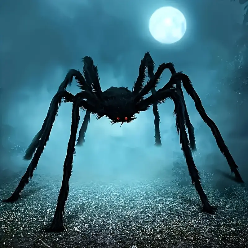 DarkCrawl Kæmpe Edderkop 150 cm – Sort Halloween Dekoration til Hus og Have