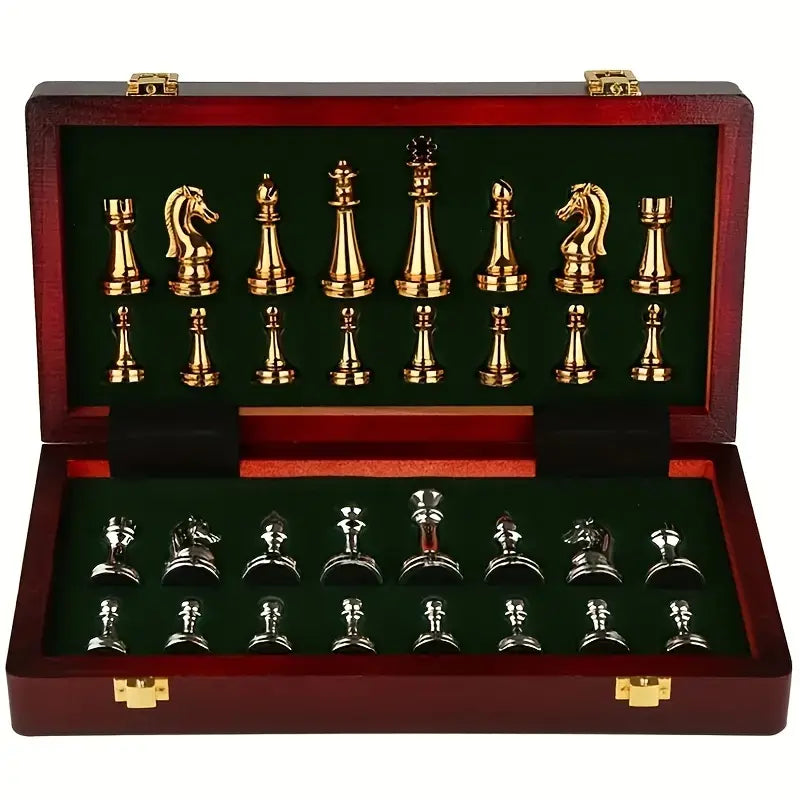 Regal Chess Set – Eksklusivt Sammenklappeligt Skaksæt i Træ med Metalbrikker
