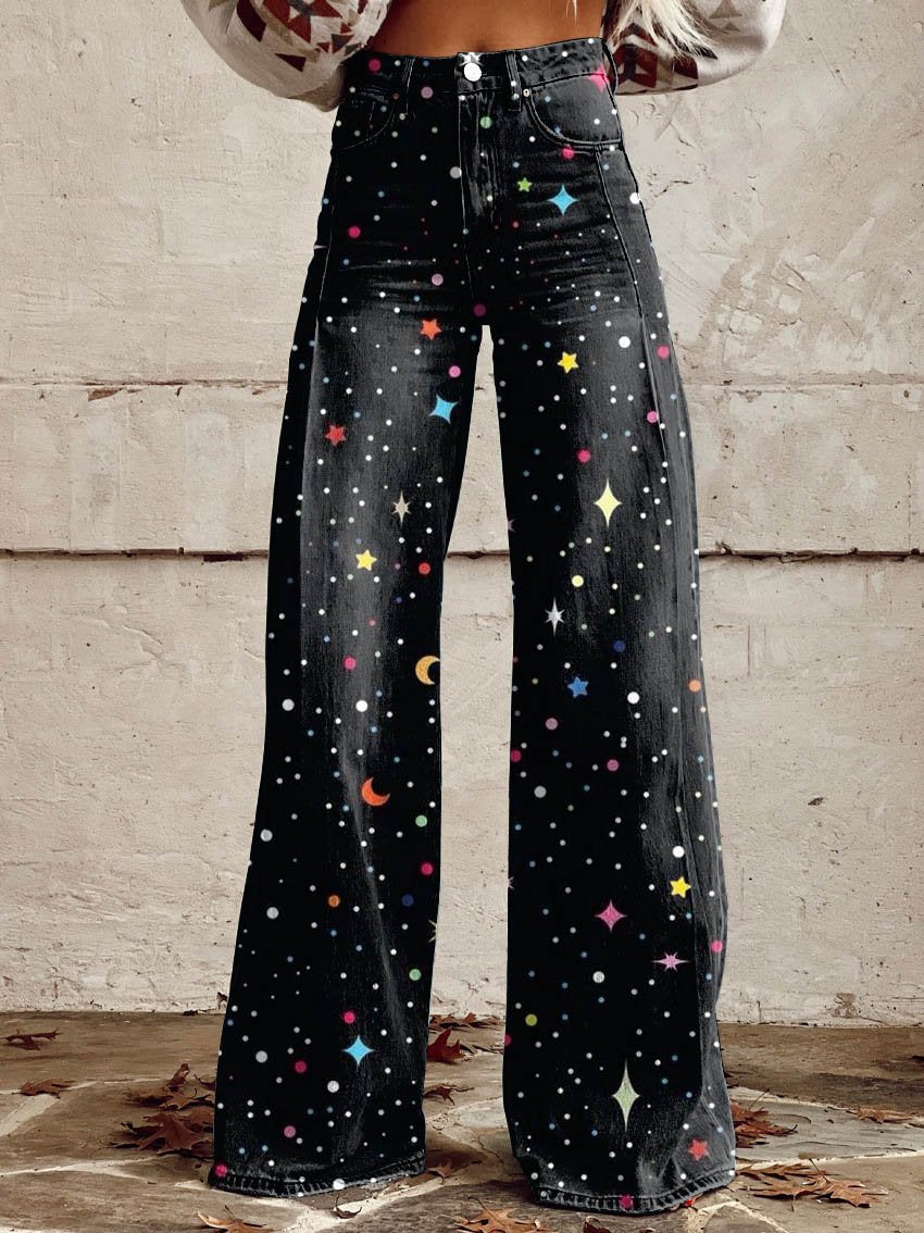 Nora Star & Moon Print Elephant Leg Pants