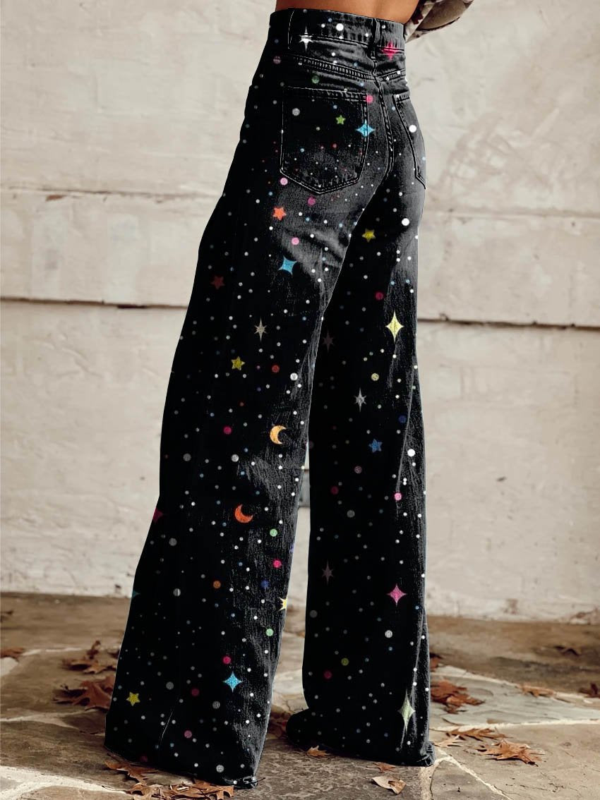 Nora Star & Moon Print Elephant Leg Pants