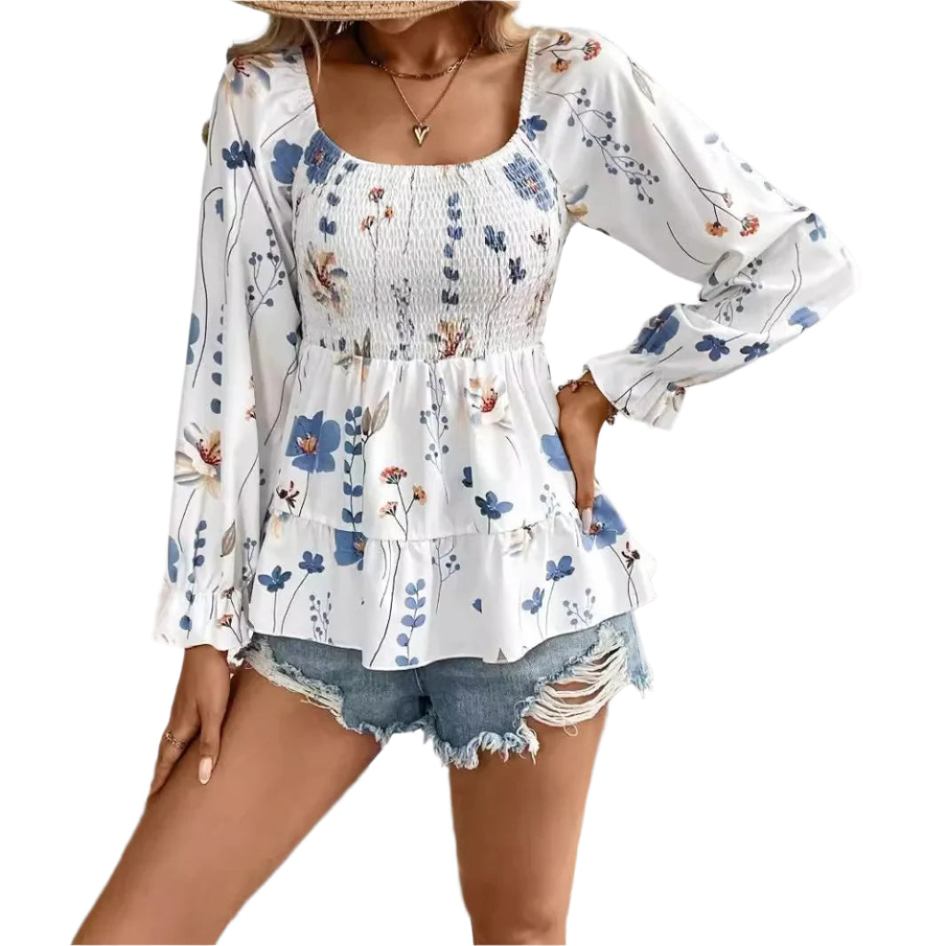 Ylva - Elegant Blomstret Langærmet Bluse