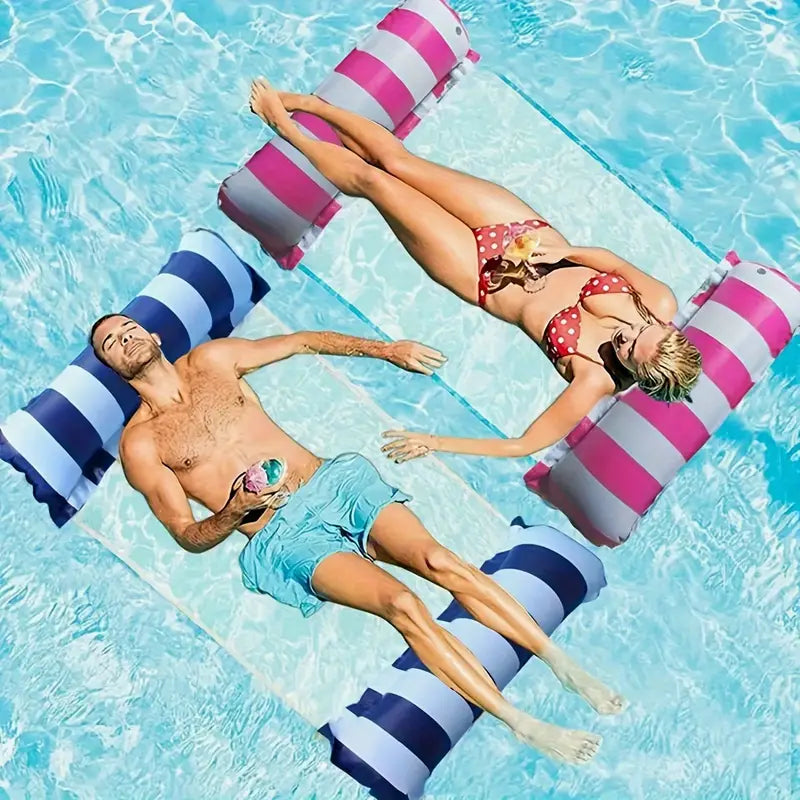 Stribet oppblåsbar vandeslynge – Bærbar pool-liege til sommerafslapning