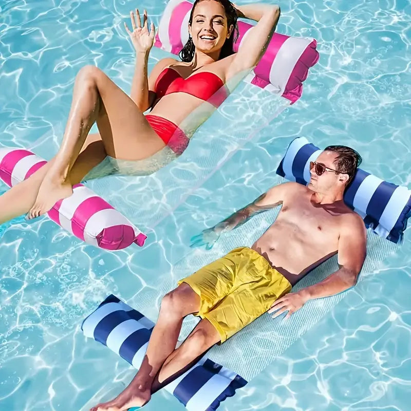 Stribet oppblåsbar vandeslynge – Bærbar pool-liege til sommerafslapning