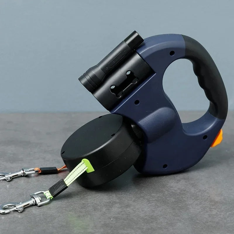 LumiLeash 2-i-1 Dobbelt Hundesnor med LED-lygte & Affaldsposeholder