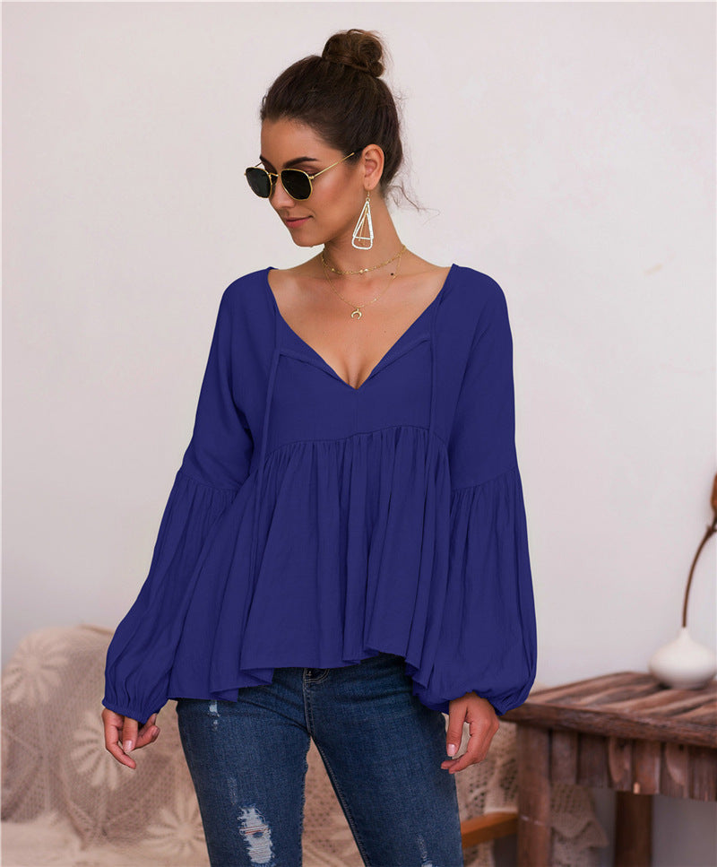 Naomi Puff Sleeve V-Hals Bluse