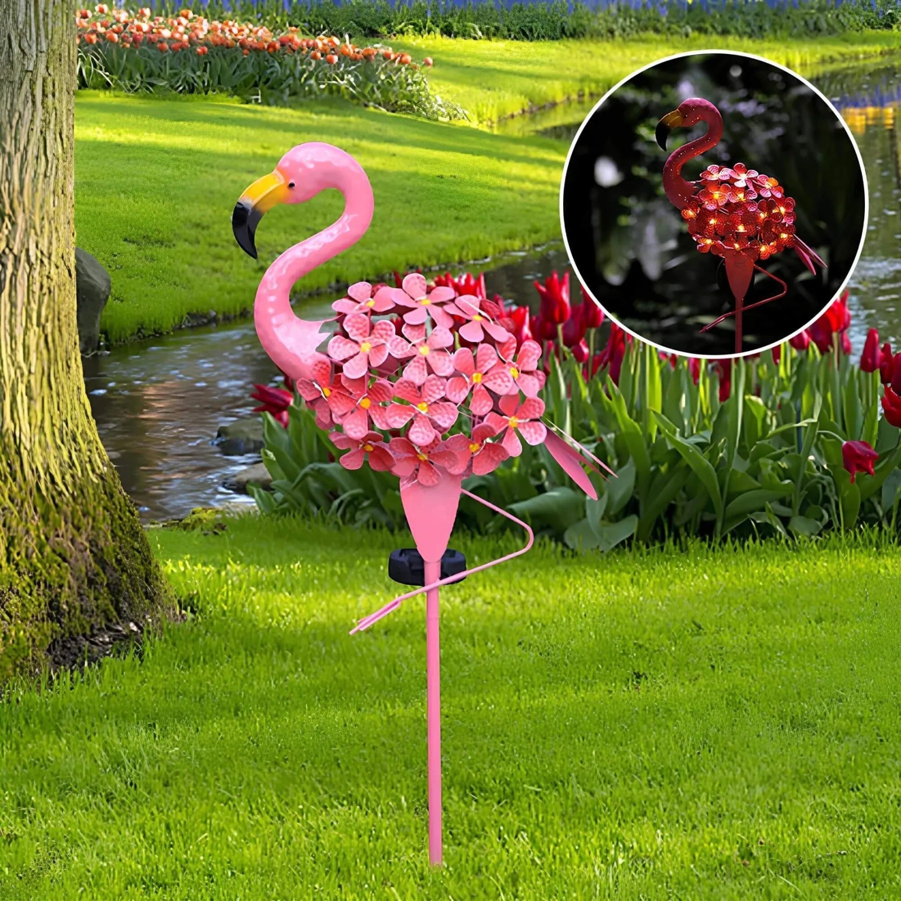 FlamiGlow – Solar Flamingo Have Stake med LED-blomster