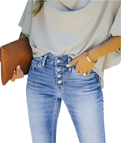 Noreen - Højtaljede Jeans med Knapper