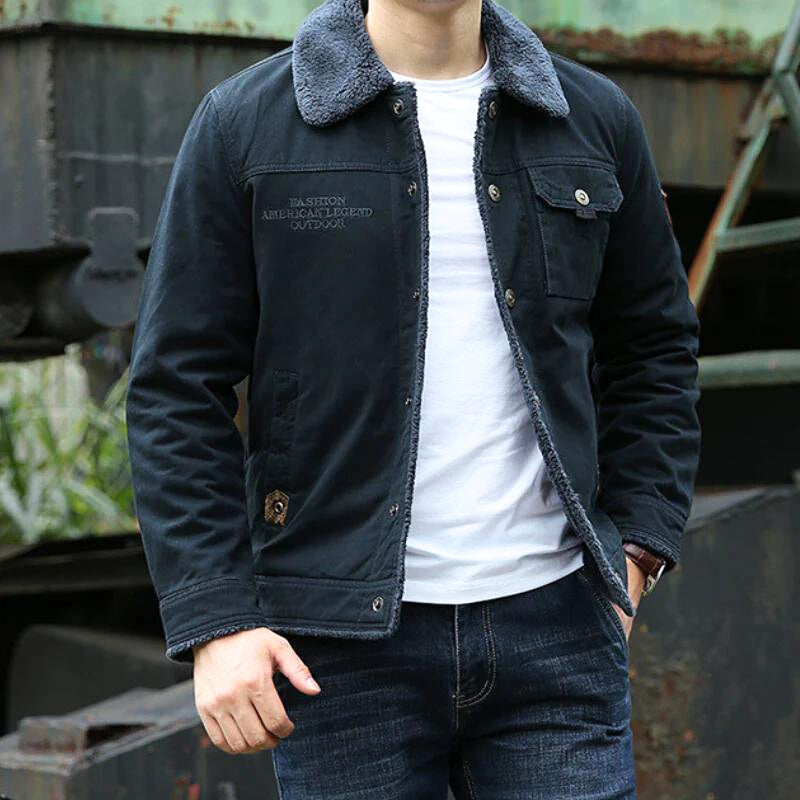 Tom - Denimjakke med fleecefor og knapper