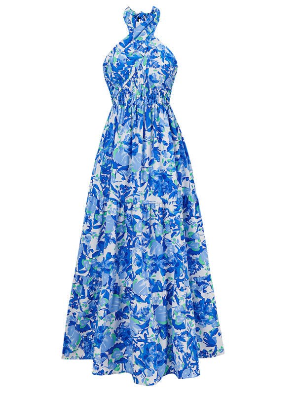 Delia - Blomstrende Halterneck Maxikjole
