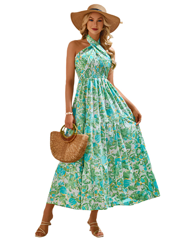 Delia - Blomstrende Halterneck Maxikjole