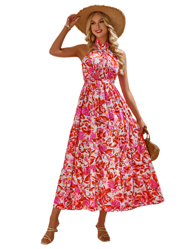 Delia - Blomstrende Halterneck Maxikjole
