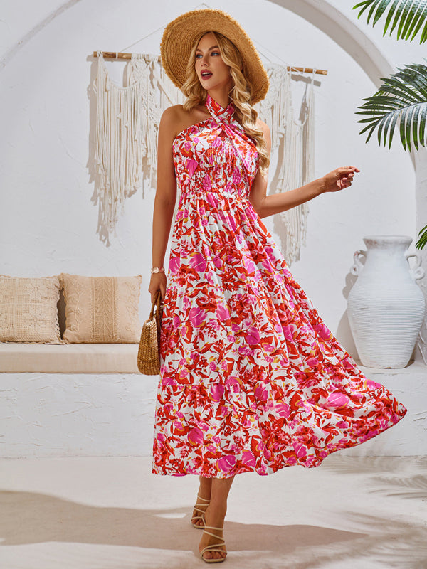 Delia - Blomstrende Halterneck Maxikjole