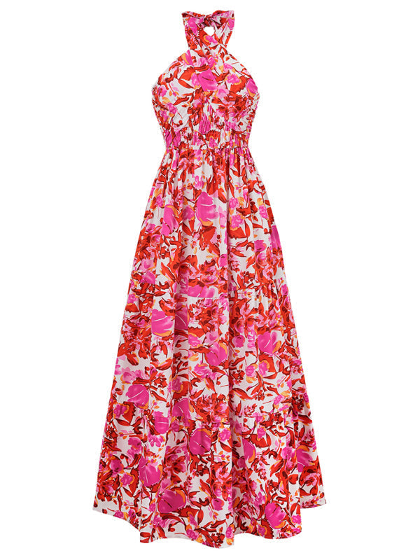 Delia - Blomstrende Halterneck Maxikjole