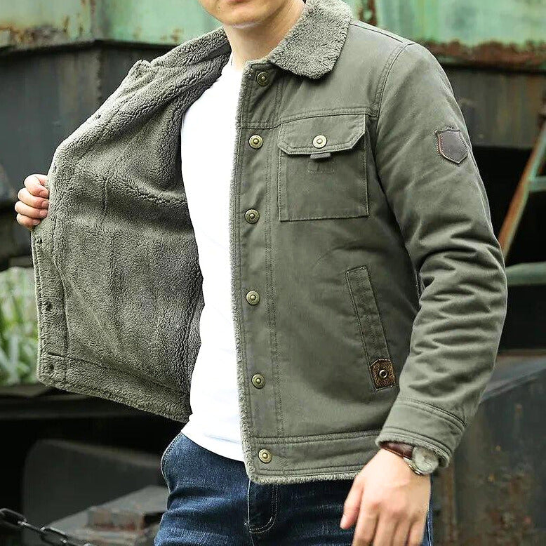 Tom - Denimjakke med fleecefor og knapper