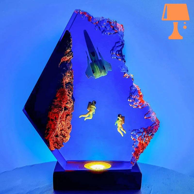 AuroraSphere LED-lampe – Unikt Kunstnerisk Design i Træ og Epoxy