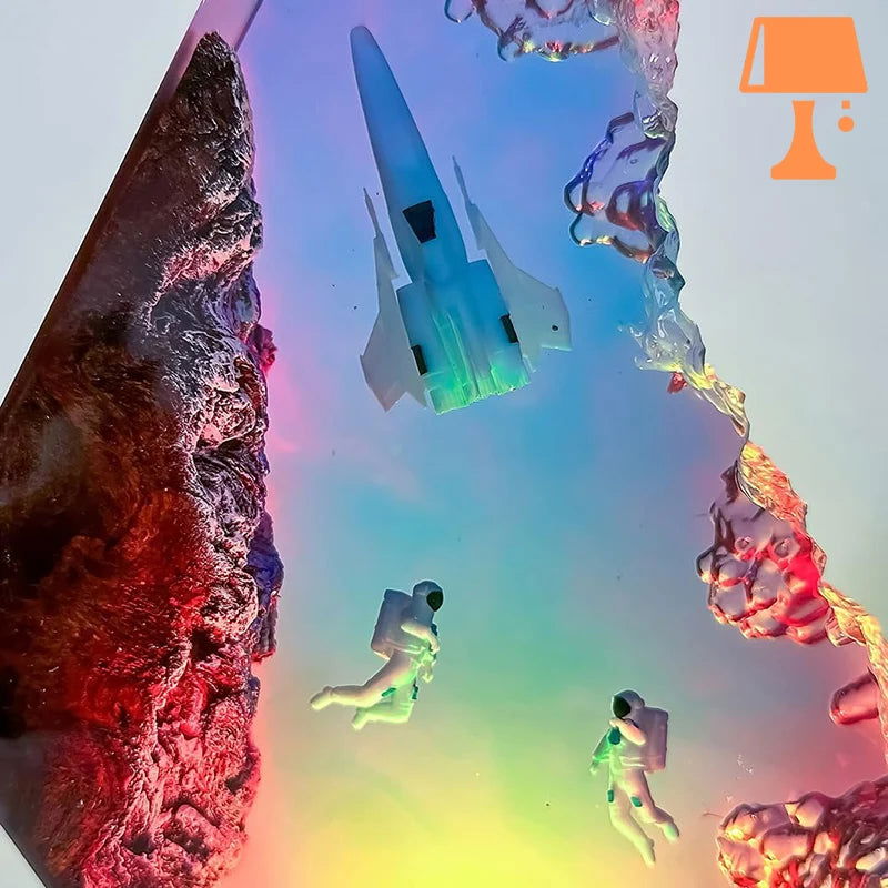 AuroraSphere LED-lampe – Unikt Kunstnerisk Design i Træ og Epoxy