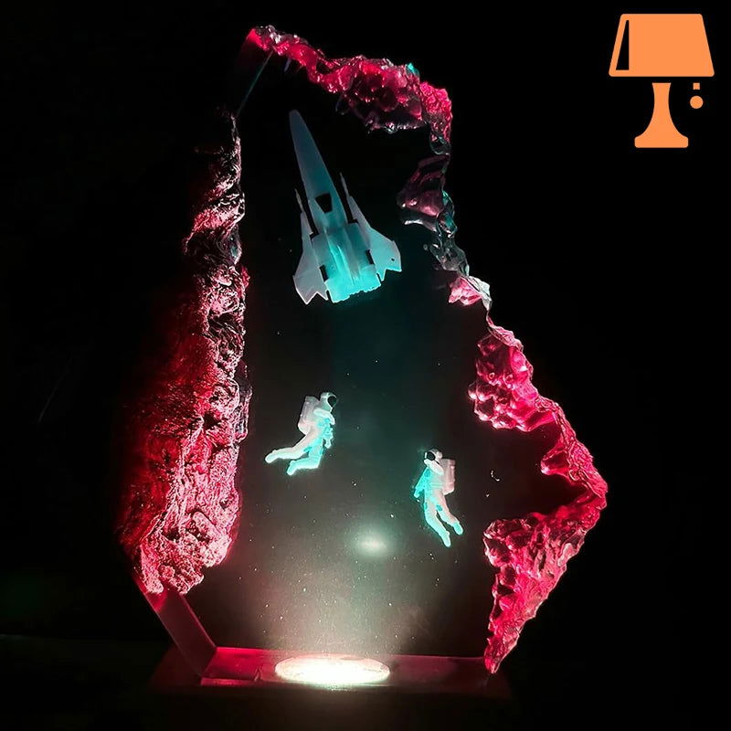AuroraSphere LED-lampe – Unikt Kunstnerisk Design i Træ og Epoxy