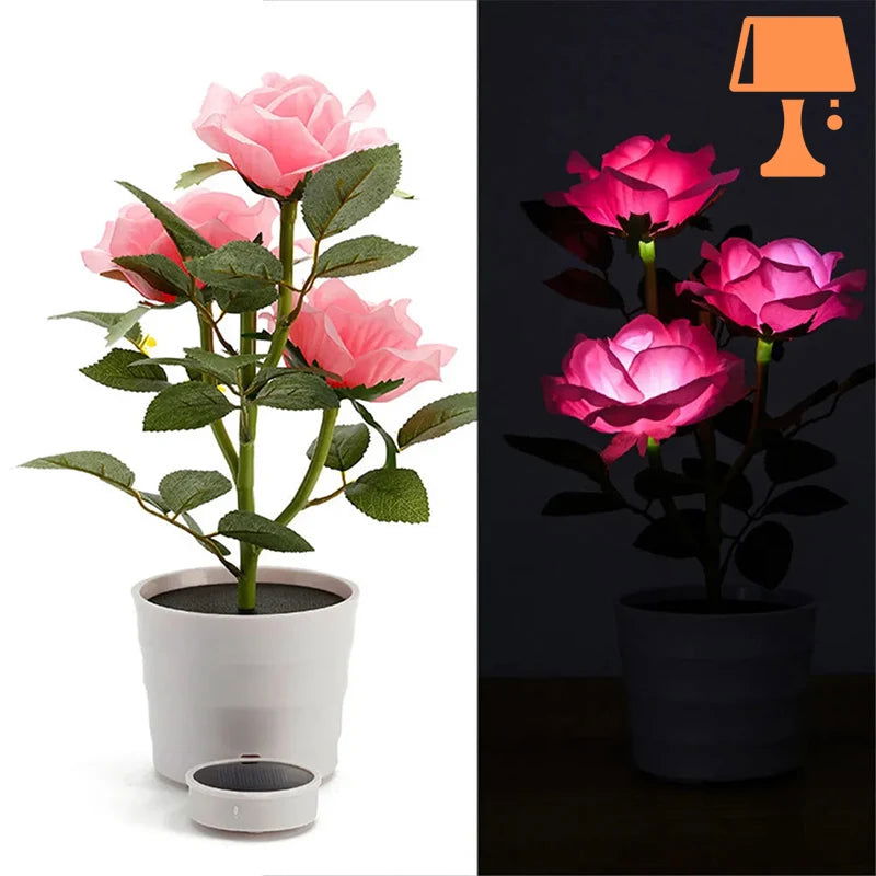 LumiRose – Solcelledrevet rosenplantepottelampe med blød LED-glød