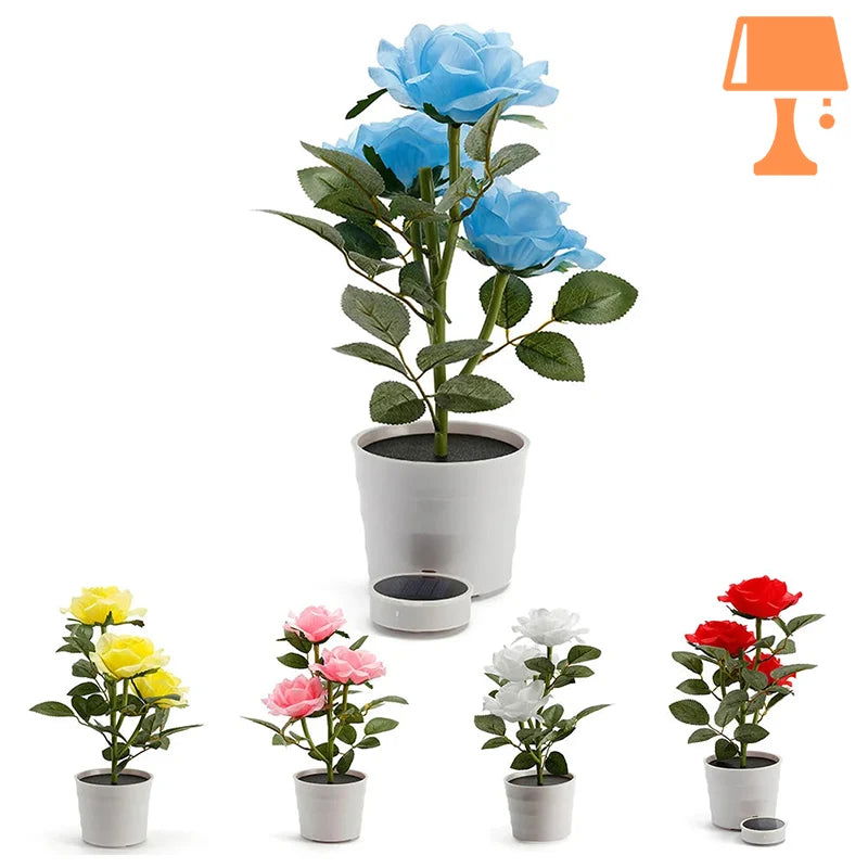 LumiRose – Solcelledrevet rosenplantepottelampe med blød LED-glød