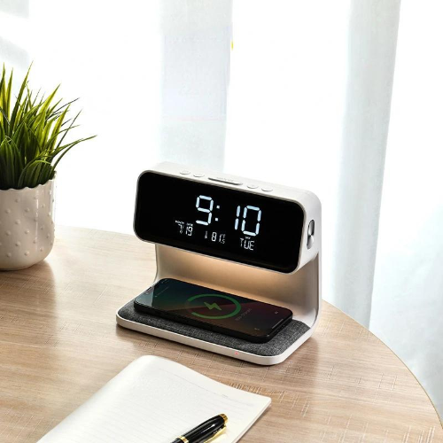 GlowTime LED Vækkeur med Digitalt Display & Trådløs Hurtigopladning