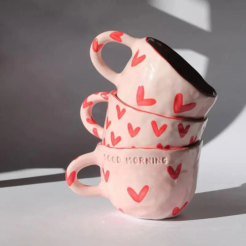 AmoraHeart – Sødt Kaffekrus med Pink Hjerte Design