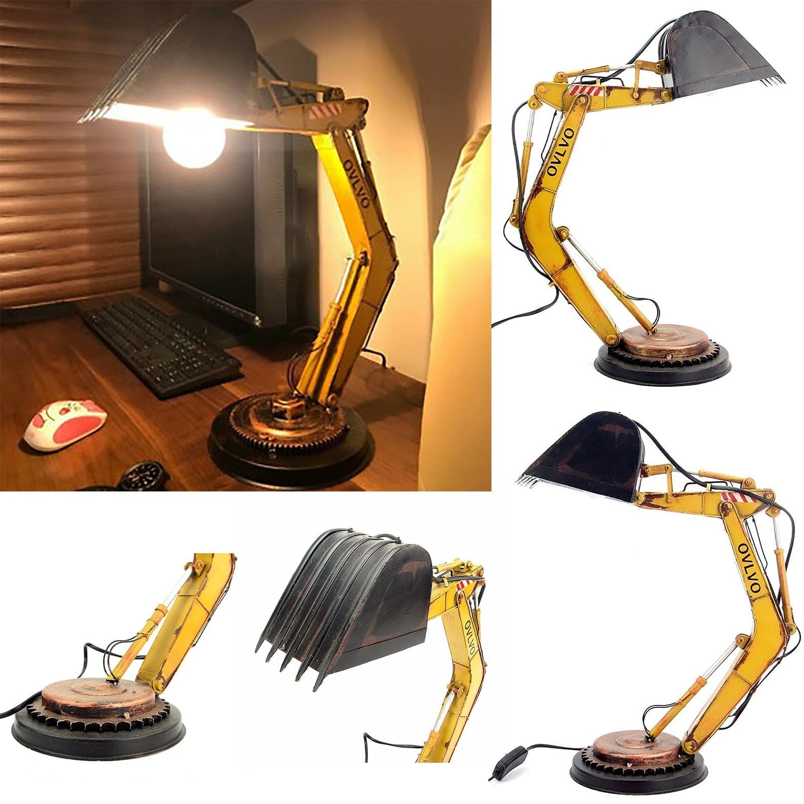 LumoDigger LED Bordlampe – Sjov & Justerbar Belysning med Gravemaskine-Design