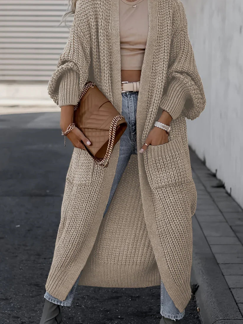 Olivia - Lang strik cardigan med lommer